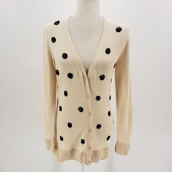 Old Navy Sweaters - Old Navy Cream & Black Sequins Polka Dot Cardigan